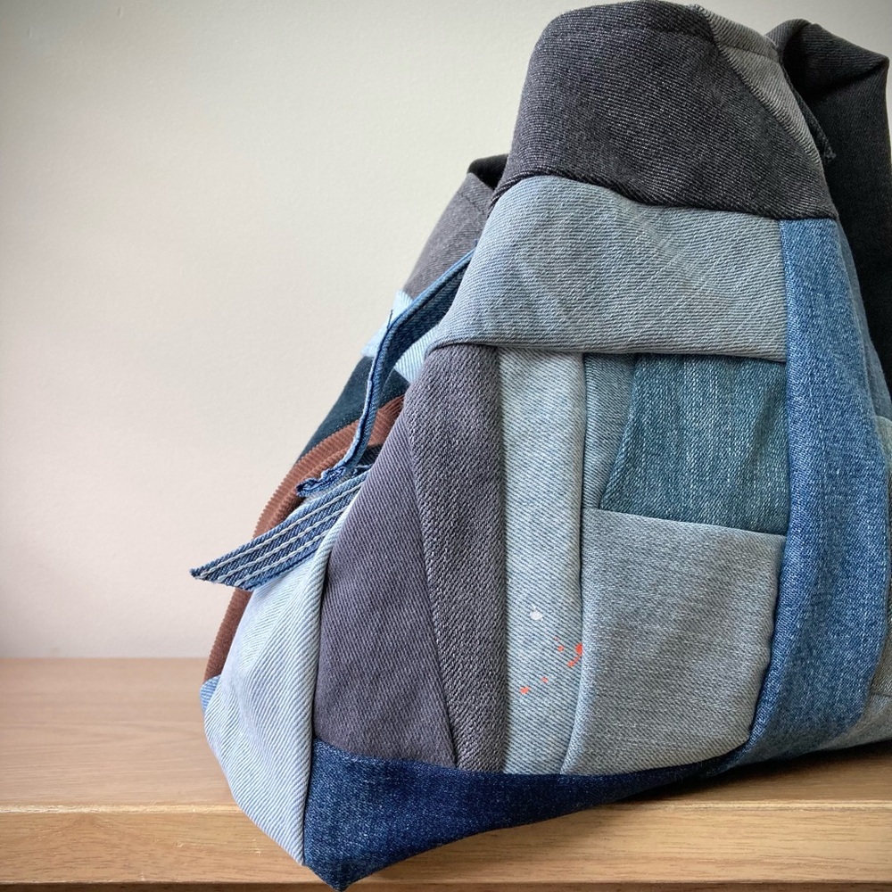 joodito origami japanese boro dumpling shoulder bag patchwork denim jean hobo - Picture 10 of 12